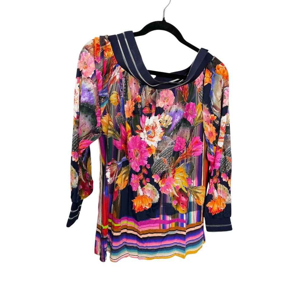 Fuzzi Floral Cactus Print Off Shoulder Blouse Top Multi Color